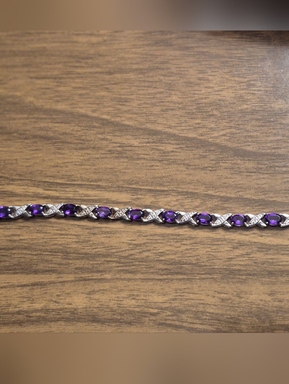 GENUINE...Sterling Silver Amethyst & Diamond Accent Bracelet. NEW WITH TAG!! - Picture 4 of 6